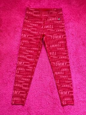 Tommy Hilfiger Red Logo All Over Compression Leggings Medium